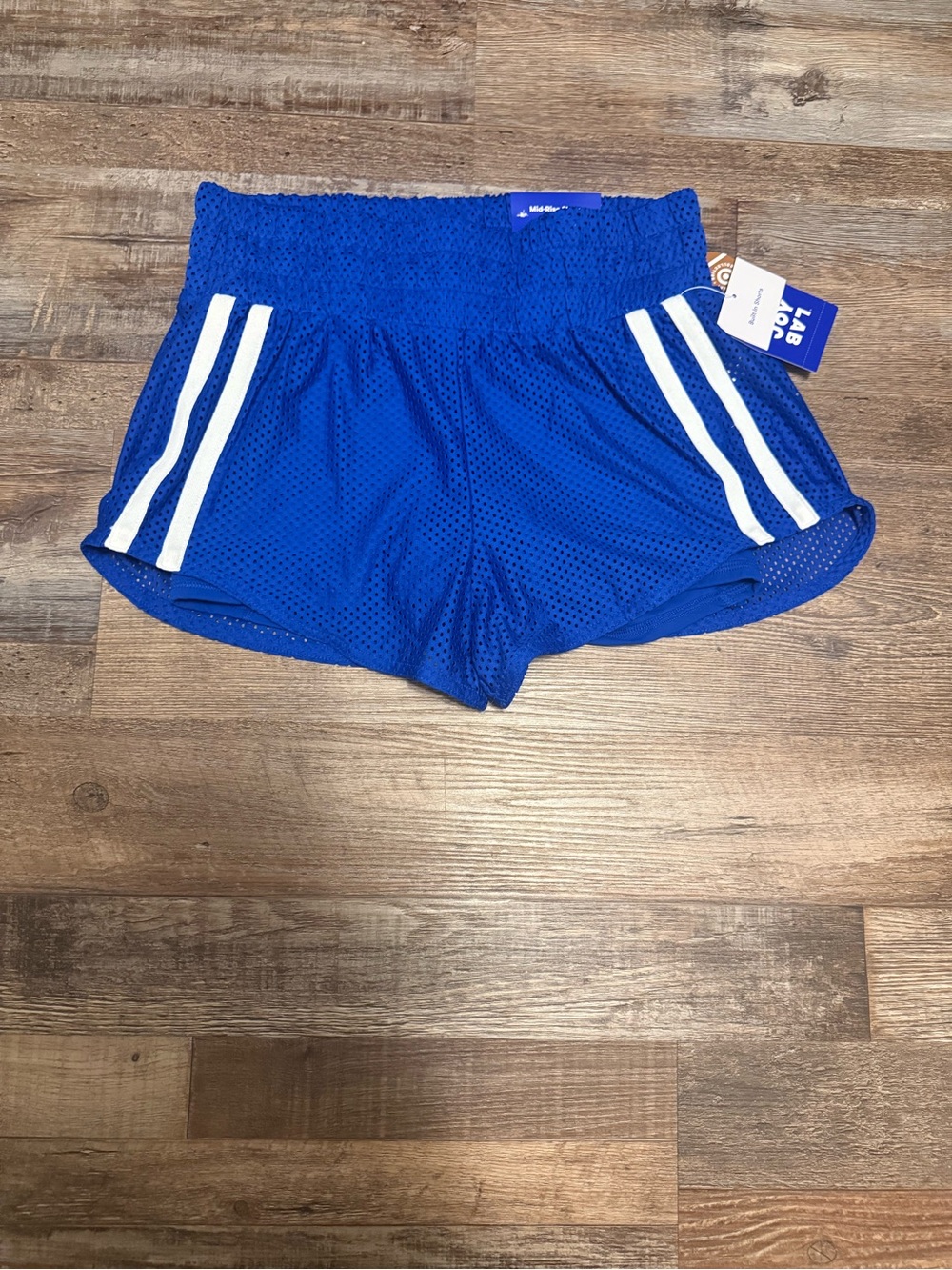 JoyLab Royal Blue Mesh High-Waist Athletic Shorts with White Stripes Size S NWT